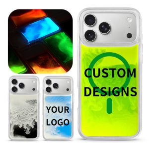 Liquid Sand Phone Case for iPhone 17 16 15 Pro Max Custom UV Printed Fluorescent Flowing Sand Protective Cover